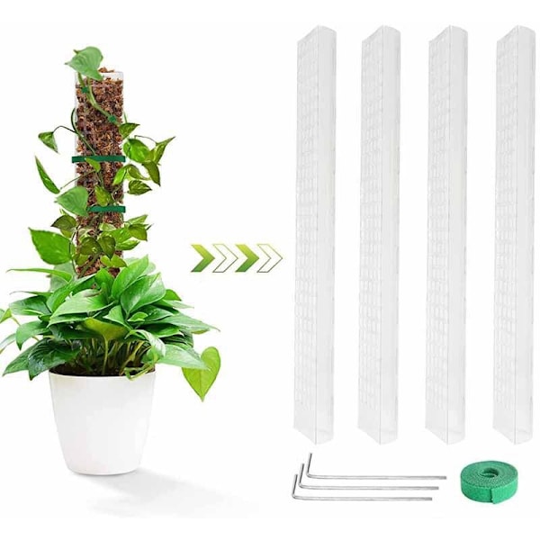 Kasvituki 4 kpl 60cm Sammalpylväs Muovinen Pinottava Kasvien Sammalpylväs Nauloilla ja Siteillä D-muotoinen Monstera-tuki Ulko- ja Sisäköynnöskasveille