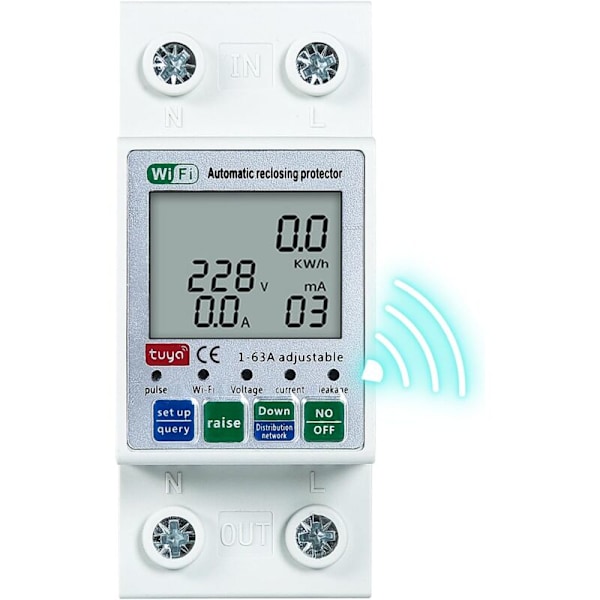 Voltmeter Hushållsammeter, Tuya WiFi Intelligent återställning, strömspänning, energiövervakning, reläer, strömbrytare, strömbrytarskydd, med INDIC