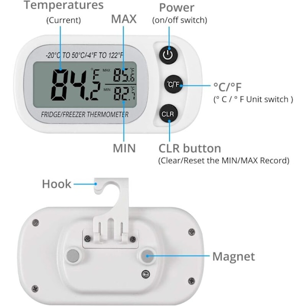 4-pak IPX3 Vandtæt Digitalt Termometer med LCD-Display, Max/Min Optagefunktion, Trådløst Køleskabstermometer til Køleskab, Hjem, Køkken