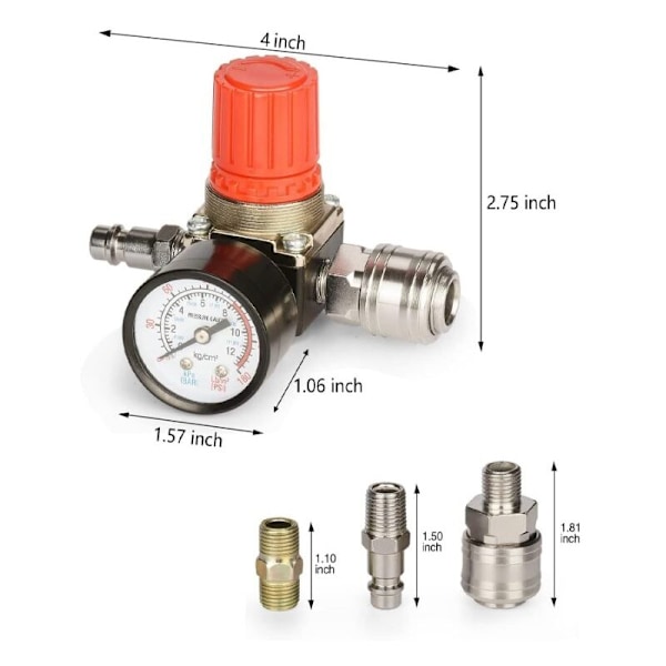 1/4 pneumatisk ventil lufttryksregulator, ventil pneumatisk regulator, luftkompressor trykstyringsventil