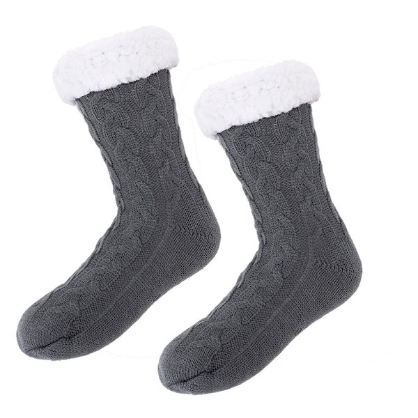 Dam vinter tjocka tofflor strumpor med halkfri halkfri jul varma plysch strumpor svart grå