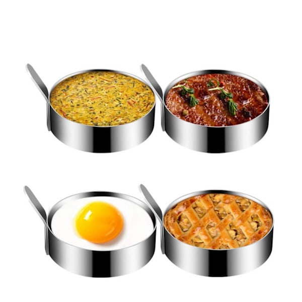 4 stk. rustfrit omeletform i rustfrit stål til madlavning af spejlæg/pandekager/omeletter og mere, non-stick belægning, fødevaregodkendt rustfrit stål