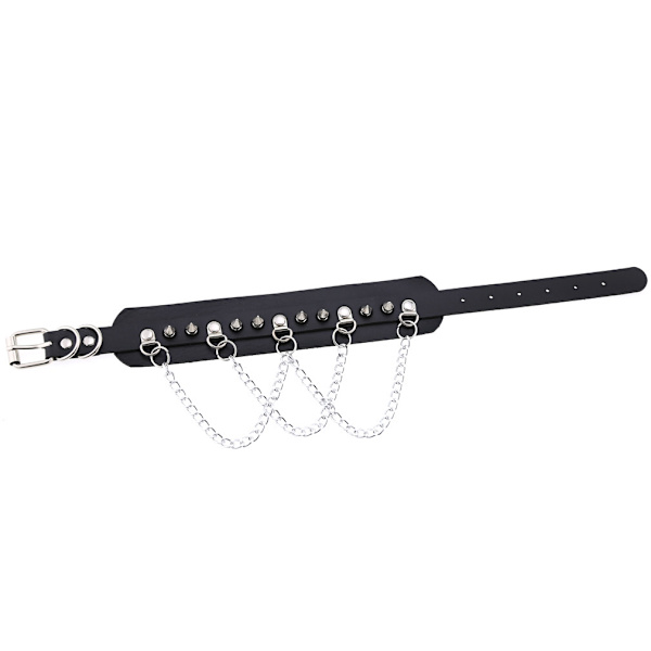 Gotisk spiknit med 3-lagers kedja justerbar punk PU läder krage halsband