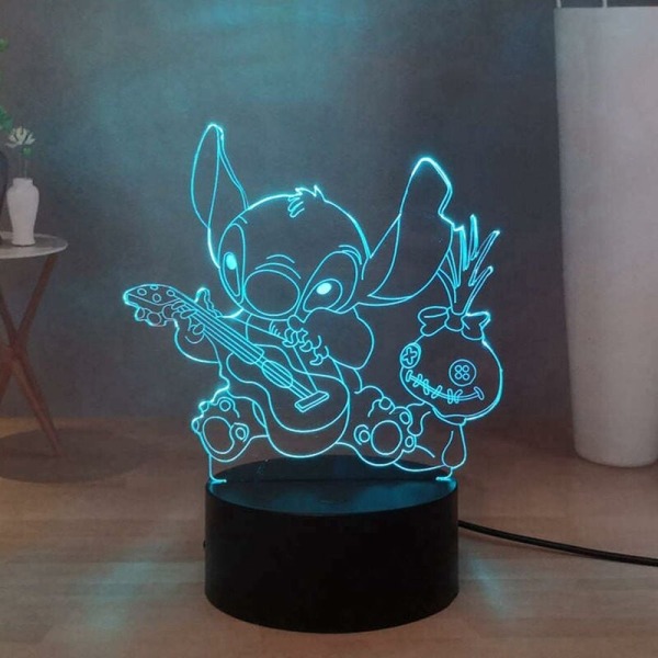 Lilo Stitch docka spelar gitarr LED nattlampa för sovrum, Stitch USB touch fjärrkontroll 3D skrivbordsdekorationsljus, batteridriven, barn tonåringar födelsedagspresent