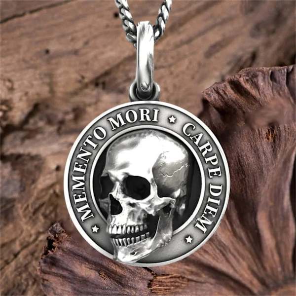 Goohopsun Memento Mori -kaulakoru Carpe Diem -riipus 3D-kallokaulakoru miehille, syntymäpäivän erikoismuistokaulakoru