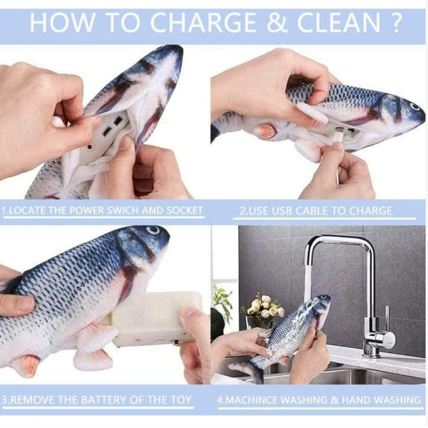 Kattfiskleksak 30cm Automatisk elektronisk leksak Vibrerande dansande action Catnip leksak Crucian katt tuggleksak Interagera fiskleksak