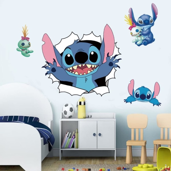 3D Nye Cartoon Wall Decal Stitch Wall Stickers Selvklæbende Wall Sticker til Piger Værelse Soveværelse Stue Kunst Hjem Indretning Størrelse：（40X60cm）