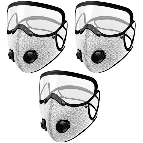3-rums sportmask med utandningsventiler, justerbar dammskyddsmask för personligt skydd