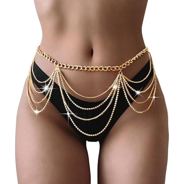 Lagdelt midjekjedebelte Krystallmagekjede Glitrende Rhinestone Body Chain Sexy motekroppssmykker for kvinner og jenter