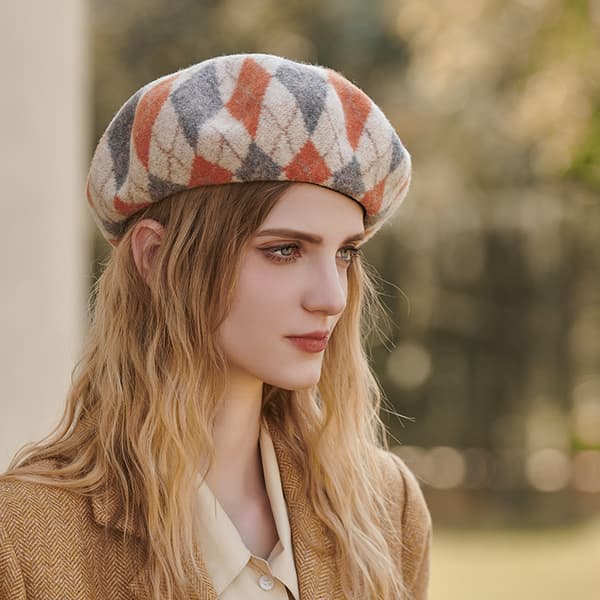 Beret Dame Prismatisk Ternet Beret Græskar Beret Dame Hat En Størrelse