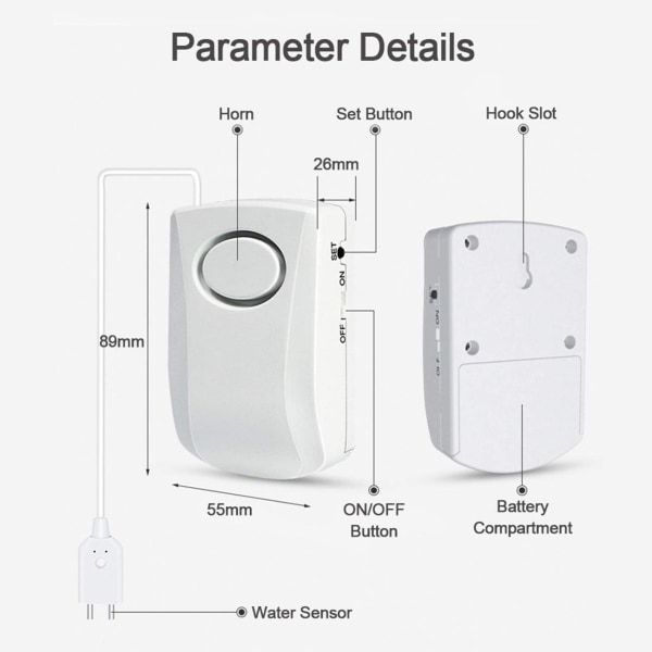 2 stk. Wi-Fi vandlækagedetektor, 130dB smart oversvømmelsesdetektor, vanddetektor trådløs vandalarmsensor, Smart Life APP smartphone push-notifikation