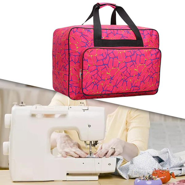 Syväsömmelmaskin Väska, Universell Canvas Tote Väska, Bärbar Vadderad Förvaringsdammskydd med Syväsömmelmaskin Fickan(ros Röd)
