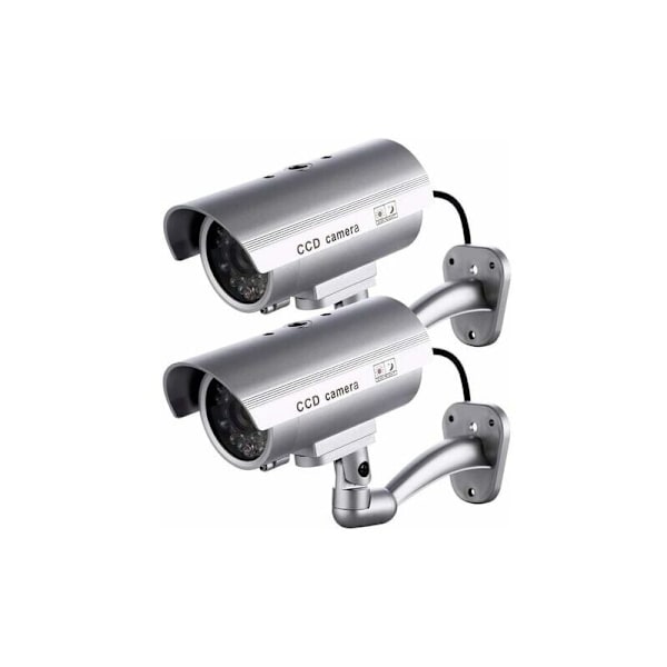 2 x Attrappkamera Utomhusattrappkamera för inom- eller utomhusbruk med blinkande LED, kulform (silver)