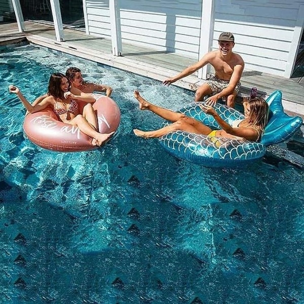 Vuxen sjöjungfru simring (blå, uppblåst ytterdiameter 110 cm), sjöjungfru simbassäng flyta båt roliga vattenleksaker tillbehör, exkluderar pump