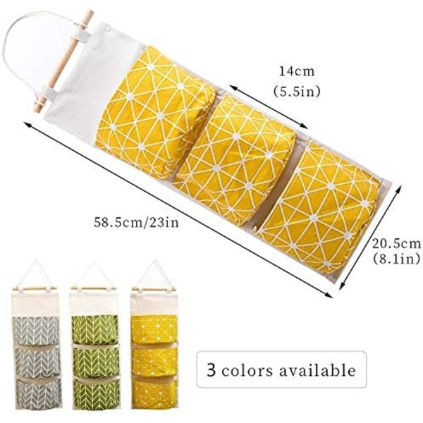 3 st väggförvaringspåsar, 60 x 20 cm stapelbara 3-lagers hängande påse - Vattentät linnetyg hängande bred fickorganisatör för sovrum badrum