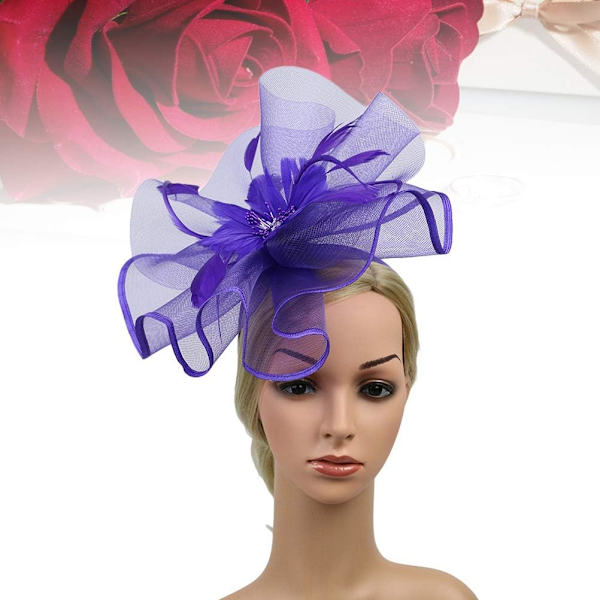 (Lila) bikini mesh bröllop hatt kvinnor kreativa modeller fest bal hårband hårband dubbelanvändning överdriven mesh bowler hatt fjäder bröllop foto h
