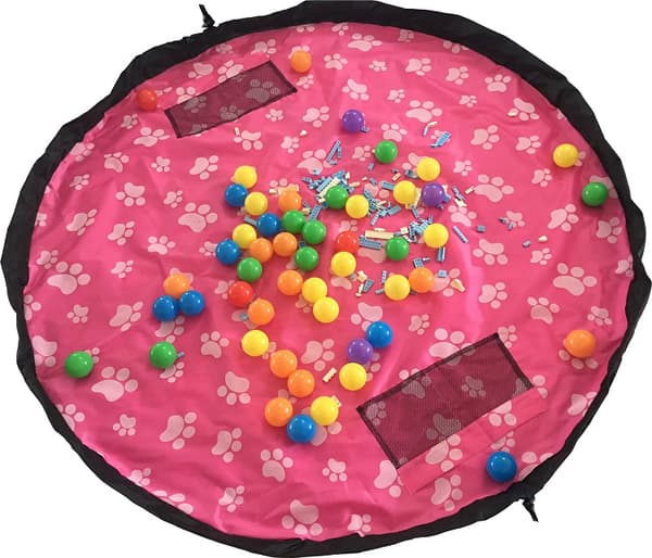 Legetøjsopbevaringspose（150cm Pink），60 tommer Børnelegemåtte Foldbar opbevaringspose Stor legemåtte Børnelegetøj