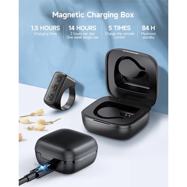 Bluetooth Scroll Ring Genopladelig Trådløs Kamera Fjernbetjening (Sort)