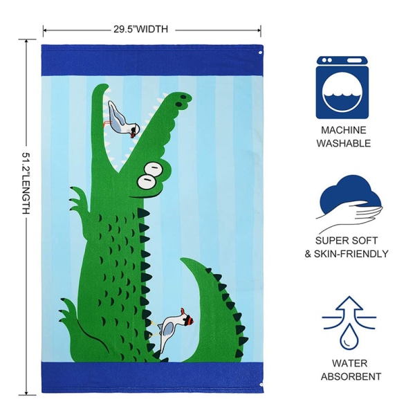 Strandhåndkle med hette for barn, småbarn, gutter og jenter 3 til 12 år, krokodille