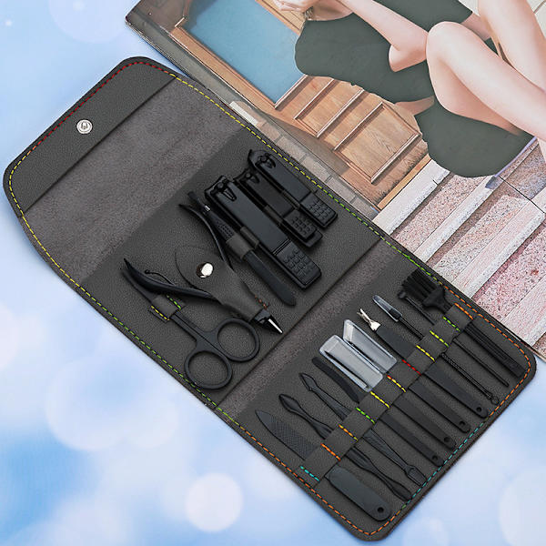 Manikyr Pedikyr Kit - Professionella Nagelklippare Nagelborttagare Rostfritt Stål - Manikyr Pedikyr Kit 16-delad Set med Utsökt Box