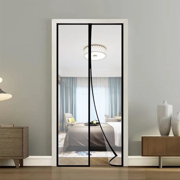 Magnetisk Isolerad Dörrgardin - Självstängande Transparent Skärm (Passar 91x208 cm) - Värmeskydd för Uteplats/Kök/AC-rum