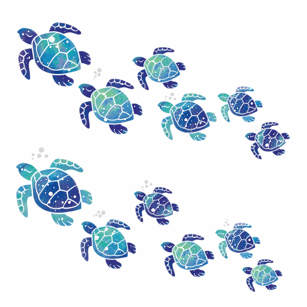12 delar havssköldpadda väggdekor Turtle vinyl klistermärken Undervattens hav dekaler Vattentät väggdekor dekoration för badrum toalett (blå)