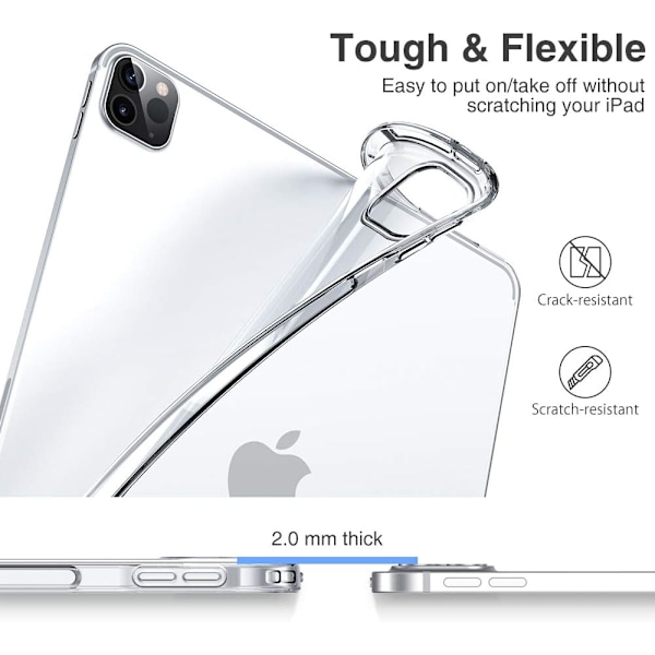 Etui kompatibel med iPad Pro 12.9 2020/2018, TPU-bakside kompatibel med Smart Keyboard  Smart Cover, Slim Etui/Deksel for iPad Pro 2020 12.9 - Transpa