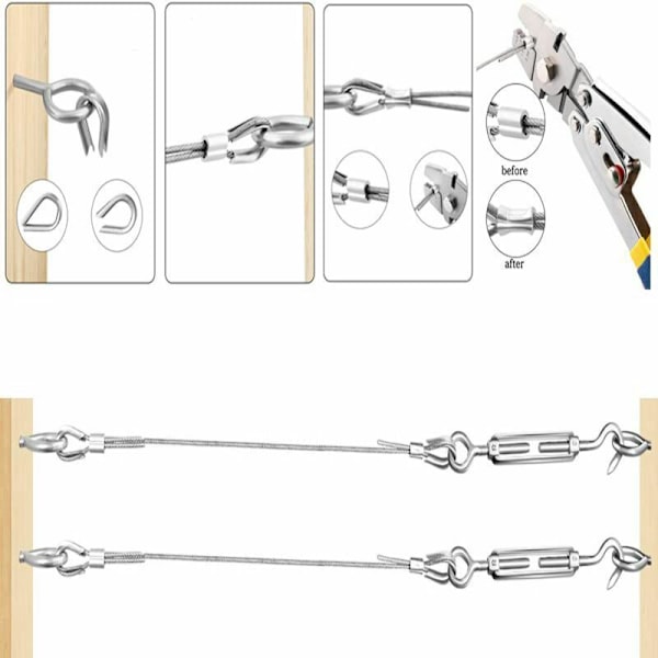 Metall rostfritt stål kabelkit 5 m/2 mm med robust M5 vajerspännare, stängselvajerrulle kit, kabelräcke kit, trädgårdsvajerspännare för klättring