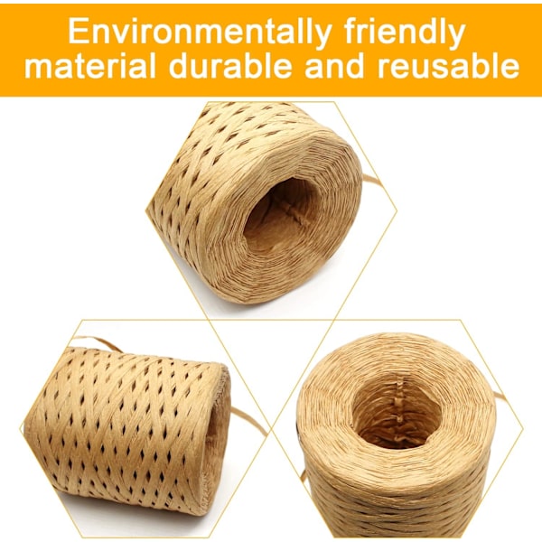 Naturlig Papir Raffia Bånd Raffia Spole 200m pr. Rolle til Håndværk, Gaveindpakning, DIY Dekoration Gaver DIY Vævning og Havearbejde