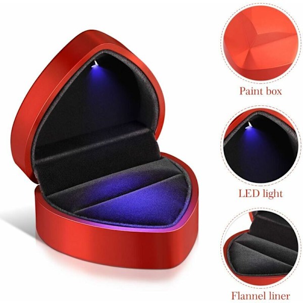 LED-ringbox i hjärtform för ringar, örhängen, armband, LED-smyckeskrin, LED-box