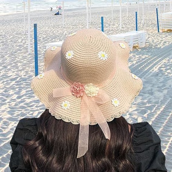 Pink - hat med taske, strandhat, bredskygget hat, til kvinder, piger, sommer, strand, rejse