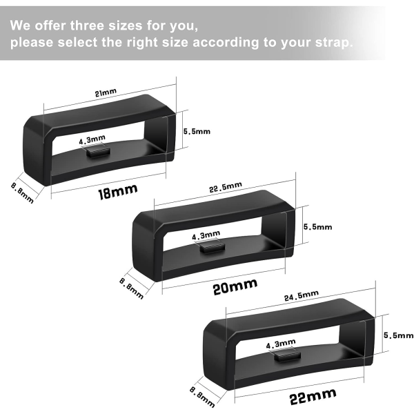 6 stk. 22mm silikone urrem holder spænde, urrem fastgørelsesring til smart urrem udskiftning (sort)