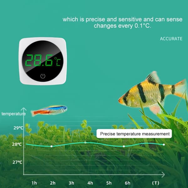 Digitalt akvarie termometer (grønt), LED-display termometer mini fisketank nøjagtig temperatursensor, energibesparende trådløs termometer