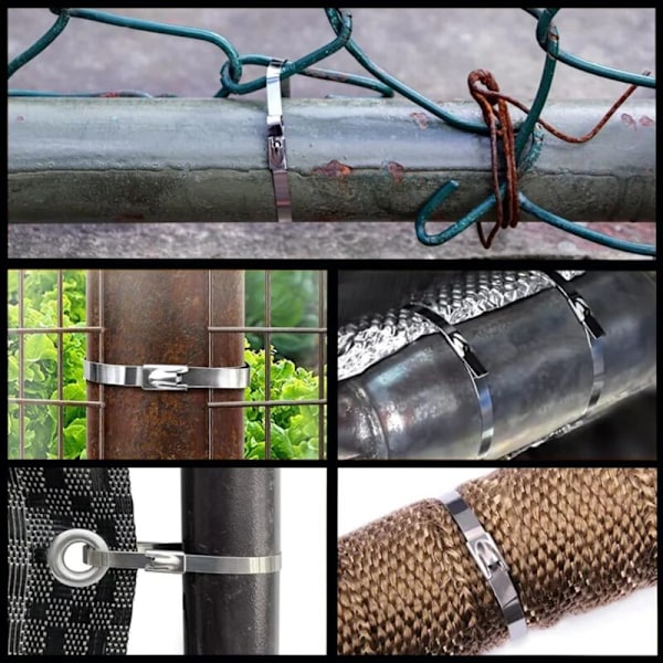 Ruostumattomasta teräksestä valmistettu kiristyspanta 500 × 4,6 mm, ruostumattomasta teräksestä valmistettu nippuside, teräskaapeli kasvihuone, metallinen kiristyspanta pakoputken kääreeseen, gr