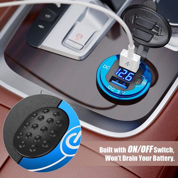 Kjøretøy ladesokkel Rv Båt 12-24v Usb Qc3.0 Telefonlader Med Voltmeter（svart）