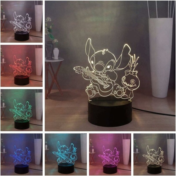 Lilo Stitch docka spelar gitarr LED nattlampa för sovrum, Stitch USB touch fjärrkontroll 3D skrivbordsdekorationsljus, batteridriven, barn tonåringar födelsedagspresent