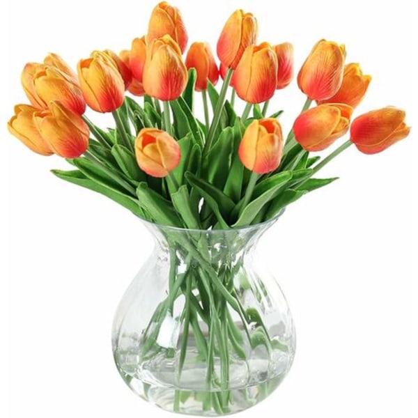 20 stk. Ægte Touch Latex Kunstige Tulipaner Blomster Falske Tulipaner Blomster Bryllupsbuketter til Bryllup Hjem Have Dekoration Orange