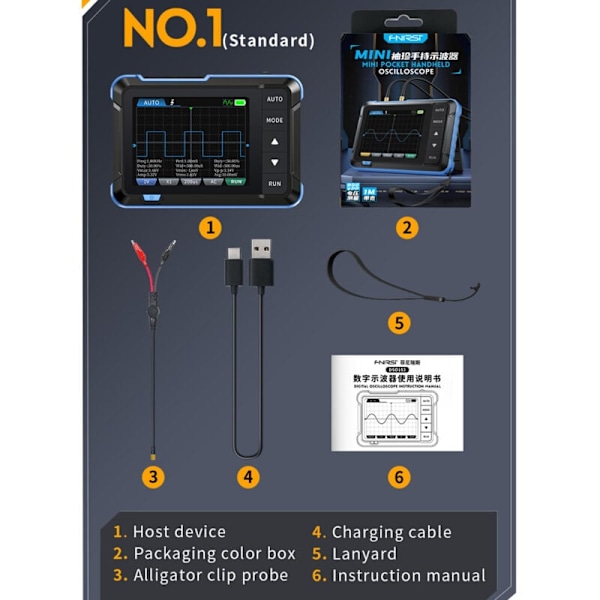 Digitalt oscilloskop signalgenerator med 2,8-tums skärm, portabel oscillometer, 1 m bandbredd, 5 ms/s samplingsfrekvens, oscillometer med mätning