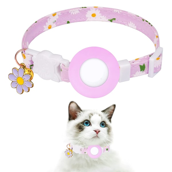 Cat Collar- Purple Cat Collar Small Daisy Airtag Holder Waterproof
