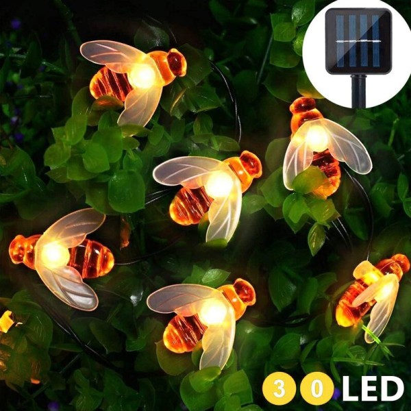 Bee String Lights, 6,5 m soldrivna 30 LEDs utomhusljus, vattentäta Fairy Lights, Bumble Bee Form Dekor Light för utomhusbruk, bröllop, landskap,