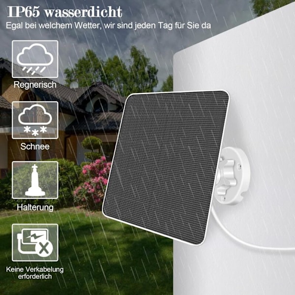 3W aurinkopaneeli langattomalle ulkovalvontakameralle, USB 6V IP65 aurinkopaneeli 3M akkuturvakameran syöttöön, Micro USB -yhteensopiva, 360° säädettävä