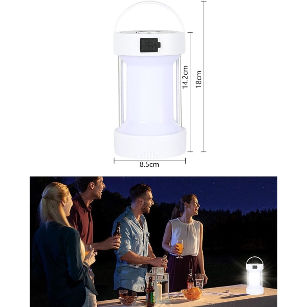 Hvid - 1 stk. Solcelle Camping Lys Genopladelig LED Lanterne 1800mAh Vandring Lommelygte Udendørs Solcelle Lampe Telt Lys Camping/Fiske/Strømsvigt