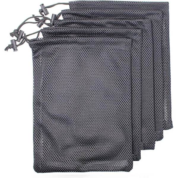 Sort holdbar nylon netpose med snørelukning, lille netrejsetaske til kosmetik, brusegel, flaske, tennis, golfbold, udendørsværktøj 5