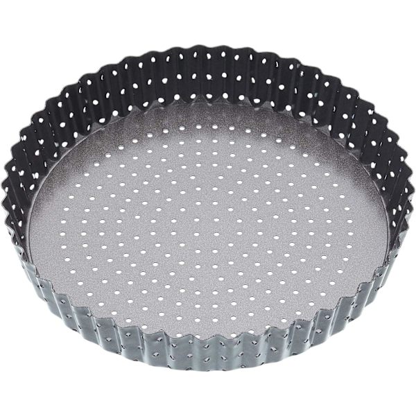 Crusty Bake 20 cm perforeret form med PFOA non-stick og løs bund, riflet, robust 1 mm kulstofstål, grå