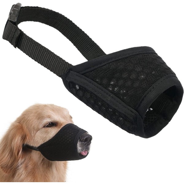 Dog Muzzle Soft Mesh Muzzle - Adjustable Breathable Dog Muzzle, Dog Mask, Mouth Cover for Anti-Biting Anti-Barking, Allows Panting Drinking (Black,