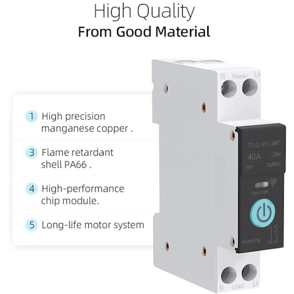 Eosnow DIN-skinneafbryder, Smart WIFI-kontakt, Mobiltelefon Fjernbetjening, 3 Timing-tilstande, til Husholdningsapparater, 40A