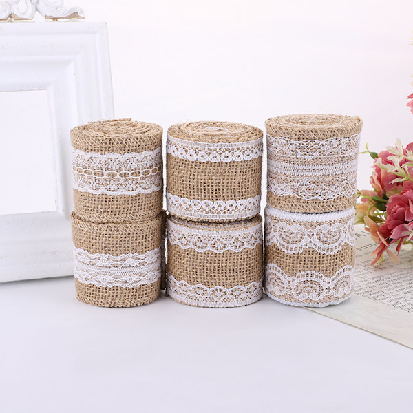 Båndruller, Naturlig Burlap Krans med Hvid Blonder, Burlap Jute Bånd, Naturlige Burlap Bånd, Blonder Håndværk Bånd, til Bryllup, DIY, Gaveindpakning,