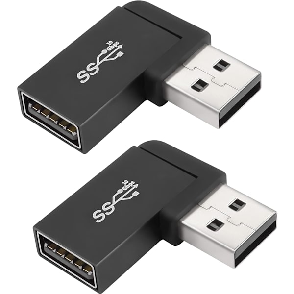 USB 3.1 90° Vinklet 10 Gbps USB 3.1 Han til Hun Adapter, Retvinklet USB A 3.1 Stikadapter, Understøtter Dataoverførsel, OTG, 3A Opladning, 2 stk (