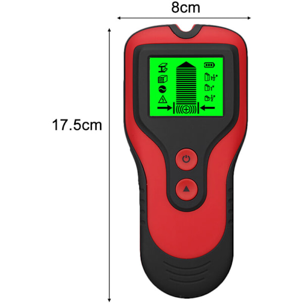 3-i-1 veggdetektor med LCD-skjerm for metalldeteksjon/spenning/oppdatering og SUS-FORSYNING (rød)