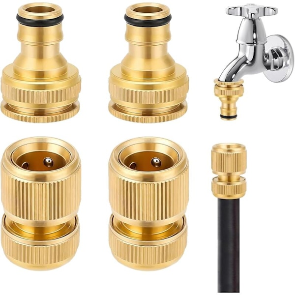 4-delt messing sprinklerhane-kobling, 2 i 1 vandhaneadapter, rørfittings med hurtig 1/2\" og 3/4\" anti-rust havetilbehør til haven